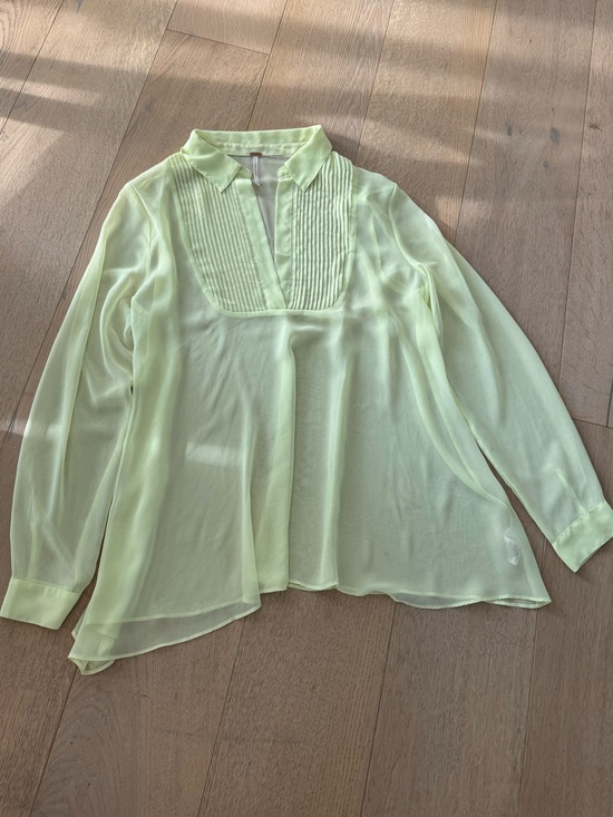 Free People Tops - Free People Sheer Long Sleeve Shirt Lime Green Size Small